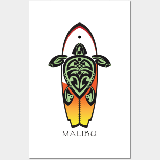 Tribal Turtle Tattoo Surfer Dude / Malibu Posters and Art